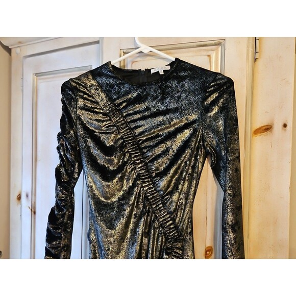 Ronny Kobo Womens Yarden Black & Gold Metallic Velvet Ruched Mini Dress XS - Picture 3 of 8